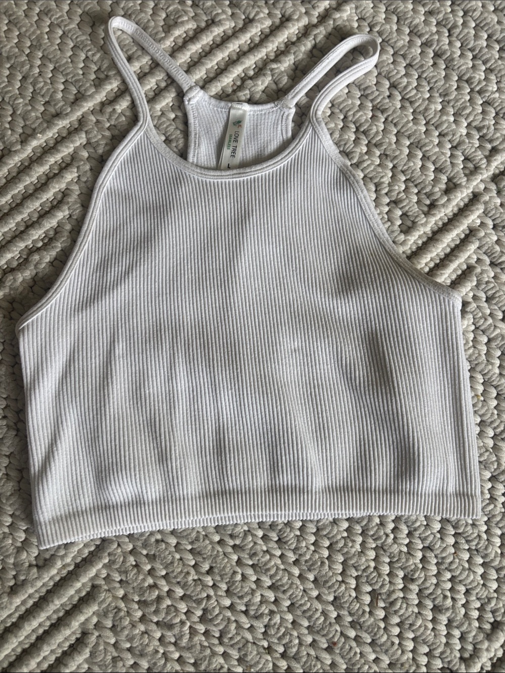 Love Tree White Racerback Crop Tank L Seamless Ribbed Halter